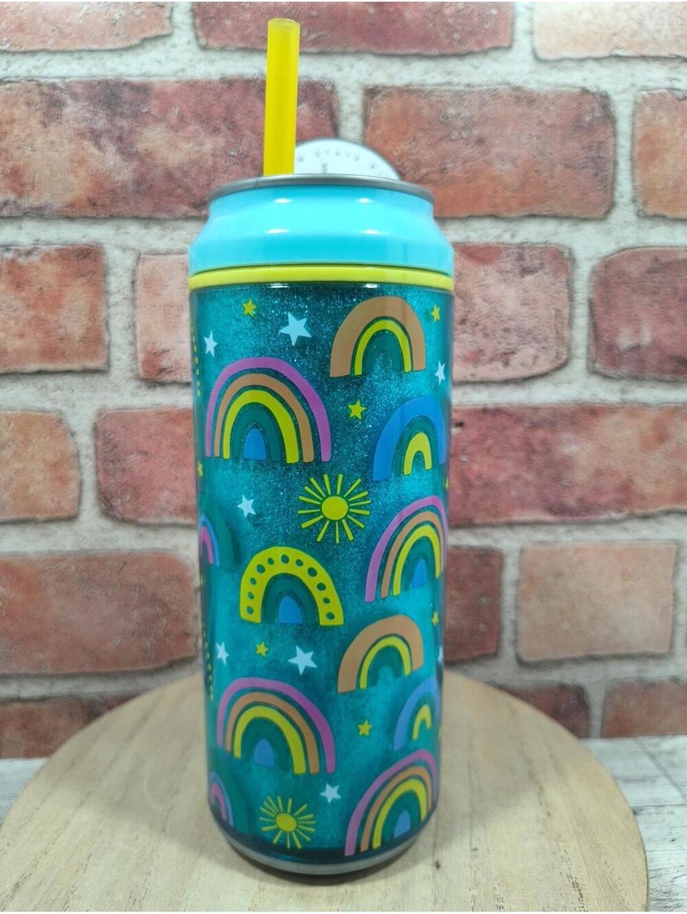 Cool Gear Can Tumbler Blue Glitter Sip The Sunshine 16 oz. Insulated Cooler NWT